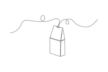 Çay poşeti, beyaz arkaplanda minimalist tarzda izole edilmiş bir taslak çizer.