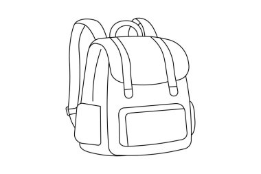 Tek satır halinde okul çantası, el çizimi, beyaza izole edilmiş en küçük illüstrasyon