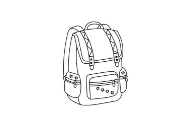 Tek satır halinde okul çantası, el çizimi, beyaza izole edilmiş en küçük illüstrasyon