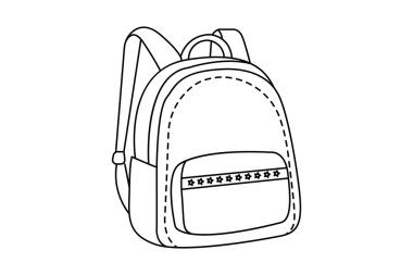 Tek satır halinde okul çantası, el çizimi, beyaza izole edilmiş en küçük illüstrasyon