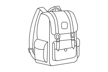 Okul çantası aralıksız bir çizgi çiziyor ve minimalist stil tasviri izole ediyor