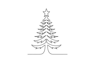 Noel ağacı minimalist tarzda sürekli bir çizgi çizer. Çizgi çizimi sanat tasarımı izole edilir.