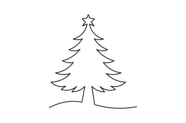 Noel ağacı minimalist tarzda sürekli bir çizgi çizer. Çizgi çizimi sanat tasarımı izole edilir.