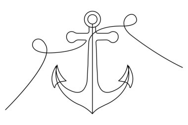 Gemi Çapası sürekli olarak tek bir çizgide çizilir ve ana hatlı bir minimalist vektör çizimine sahiptir..