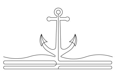 Gemi Çapası sürekli olarak tek bir çizgide çizilir ve ana hatlı bir minimalist vektör çizimine sahiptir..