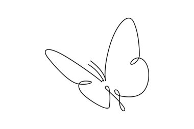 Kelebek sürekli olarak tek bir çizgide çizilir ve ana hatlarıyla minimalist bir vektör çizimine sahiptir..