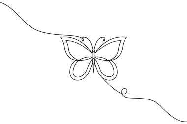 Kelebek sürekli olarak tek bir çizgide çizilir ve ana hatlarıyla minimalist bir vektör çizimine sahiptir..