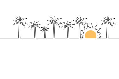 Özet vektör çizimi ve minimalist tasarımı olan aralıksız Sunset One Line Art çizimi.