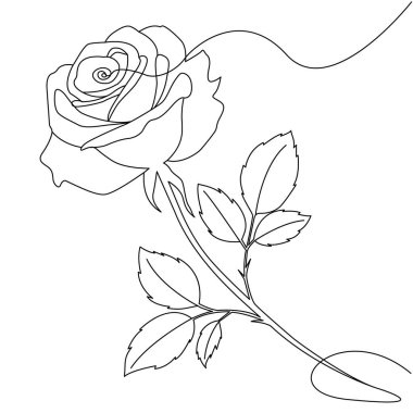 Vektör sanatında arka plan şekilleri ve ana hatları olan bir gül çiçeğinin sürekli çizimi