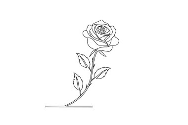 Vektör sanatında arka plan şekilleri ve ana hatları olan bir gül çiçeğinin sürekli çizimi