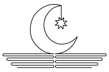 İslami Arap hilal ayı, yıldız, Ramazan, Kareem, Kurban Bayramı, vektör illüstrasyonunun sürekli çizimi.