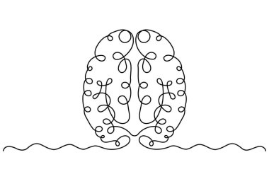 İnsan beyin organının kesintisiz bir çizimi psikoloji, fikir ve zeka konsepti bir satırda resim çizer..