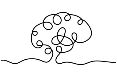İnsan beyin organının kesintisiz bir çizimi psikoloji, fikir ve zeka konsepti bir satırda resim çizer..