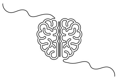İnsan beyin organının kesintisiz bir çizimi psikoloji, fikir ve zeka konsepti bir satırda resim çizer..