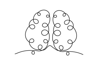 Bir insan organı konsept vektörünün insan beyninin kesintisiz tek çizgi çizimi