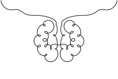 Bir insan organı konsept vektörünün insan beyninin kesintisiz tek çizgi çizimi