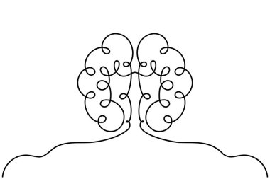 Bir insan organı konsept vektörünün insan beyninin kesintisiz tek çizgi çizimi