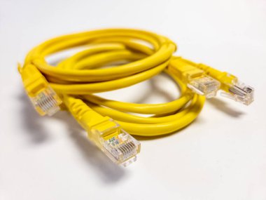 İki ethernet LAN kablosu. Beyaz arkaplanda izole.