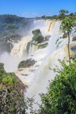 Misiones Eyaleti, Arjantin - 24 Mart 2025: Iguazu Şelalesi, Arjantin ve Brezilya sınırındaki Iguazu Ulusal Parkı 'nda yer alan dünyanın Yedi Doğal Harikası' ndan biridir..