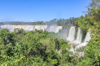 Misiones Eyaleti, Arjantin - 24 Mart 2025: Iguazu Şelalesi, Arjantin ve Brezilya sınırındaki Iguazu Ulusal Parkı 'nda yer alan dünyanın Yedi Doğal Harikası' ndan biridir..