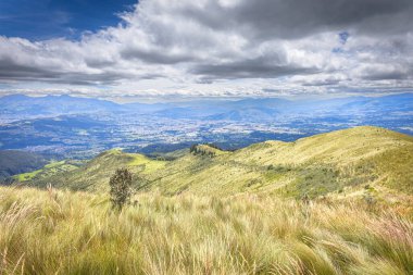 Pichincha Eyaleti, Quito, Ekvador - 5 Temmuz 2025 Pasochoa Vahşi Yaşam Sığınağı 'ndaki Pasochoa Volkanı' ndan güneydoğu Quito vadilerine bakınız..
