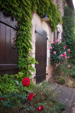Bir Fransız köyü Brancion 'da eski bir kapı. Seçici odak