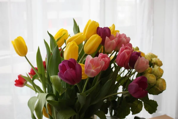 Beautiful Bouquet Tulips Flowers Spring Flora — Stock Photo, Image