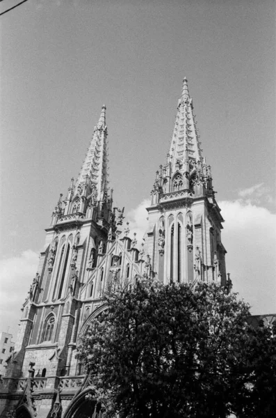 Catholic Nicholas Cathedral Kyiv Black White Film Photo — Stock Photo, Image