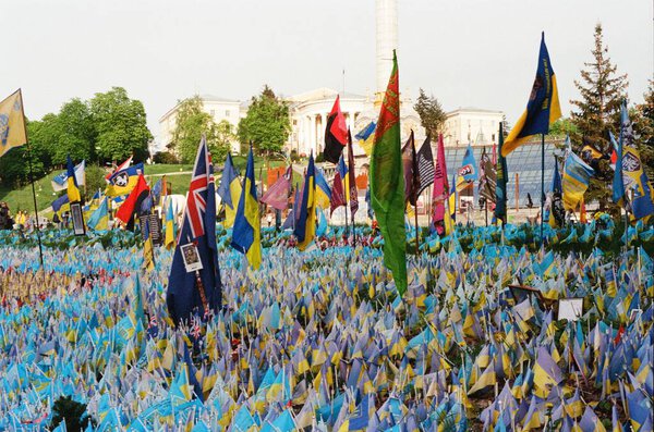 Ukrainian Memorial Flags Kyiv Ukraine Fallen Heroes Royalty Free Stock Images