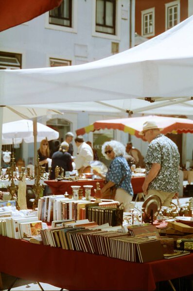 Coimbra Portugal City Flea Market People Stock Picture