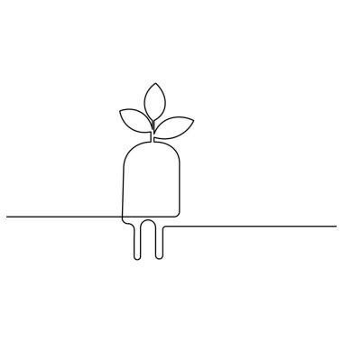 Ekoloji tek çizgi sanatı, izole edilmiş dış hat vektör simgesinin sürekli tek çizgi çizimi