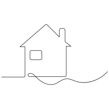 Ev simgesi tek çizgi sanatı, izole edilmiş dış hat çizimi aralıksız tek çizgi çizimi.