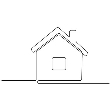 Ev simgesi tek çizgi sanatı, izole edilmiş dış hat çizimi aralıksız tek çizgi çizimi.
