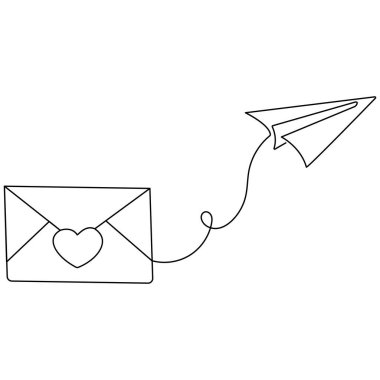 Aşk çöpü sürekli tek bir çizgi çizer. Ana hatlı vektör illüstrasyon sevgililer günü simgesi.