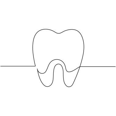 Diş simgesi sürekli bir çizgi çizimi ana hatlı vektör çizimi