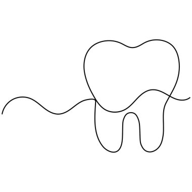 Diş simgesi sürekli bir çizgi çizimi ana hatlı vektör çizimi