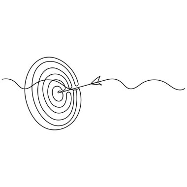 Hedef ok tek çizgi sanatı, izole edilmiş dış hat vektör simgesinin aralıksız tek çizgi çizimi