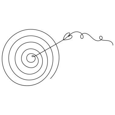 Hedef ok tek çizgi sanatı, izole edilmiş dış hat vektör simgesinin aralıksız tek çizgi çizimi