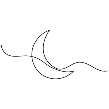 Ay tek çizgi sanatı, izole edilmiş dış hat vektör simgesinin aralıksız tek çizgi çizimi