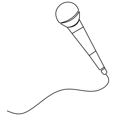 Mikrofon tek çizgi sanatı, izole edilmiş dış hat vektör simgesinin sürekli tek çizgi çizimi