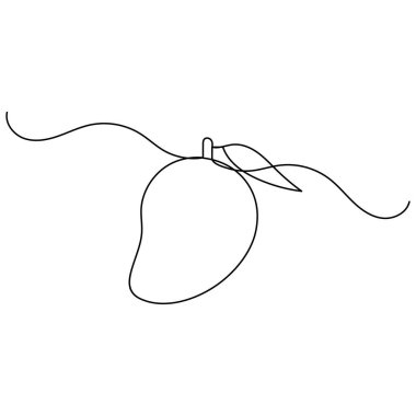 Mango meyveli tek çizgi sanat, izole edilmiş dış hat vektör simgesinin sürekli tek çizgi çizimi
