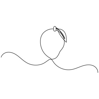 Mango meyveli tek çizgi sanat, izole edilmiş dış hat vektör simgesinin sürekli tek çizgi çizimi