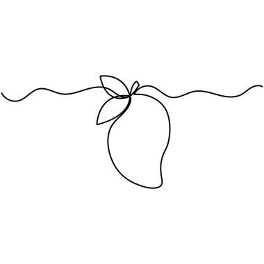 Mango meyveli tek çizgi sanat, izole edilmiş dış hat vektör simgesinin sürekli tek çizgi çizimi