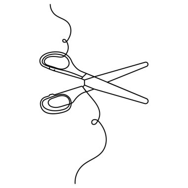 Saç makasları simgesi ana hatlı vektör illüstrasyonunun sürekli bir çizgi çizimi