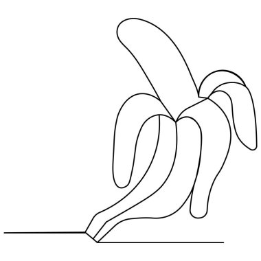  Muz simgesi ana hatlı vektör illüstrasyonunun sürekli bir çizgi çizimi