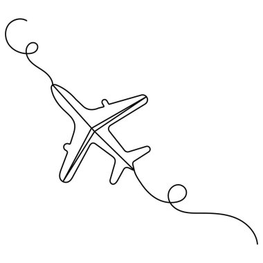 Uçak düzlemi simgesi ana hatlı vektör illüstrasyonunun sürekli bir çizgi çizimi