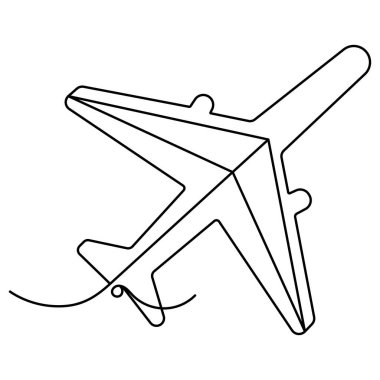 Uçak düzlemi simgesi ana hatlı vektör illüstrasyonunun sürekli bir çizgi çizimi