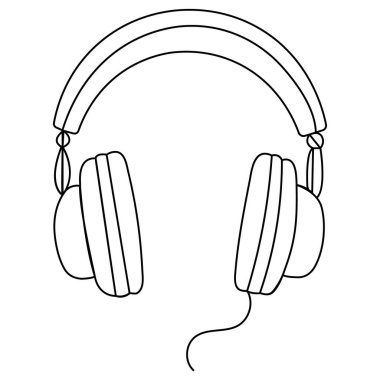 Kulaklık simgesi ana hatlı vektör illüstrasyonunun sürekli bir çizgi çizimi