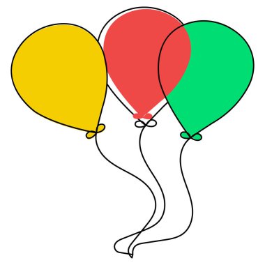 Balon tek çizgi sanatı, izole edilmiş dış hat vektör simgesinin sürekli tek çizgi çizimi
