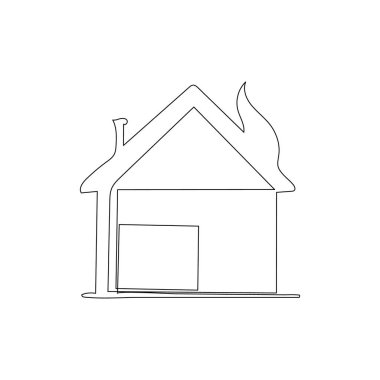 Ev simgesi tek çizgi sanatı, izole edilmiş dış hat çizimi aralıksız tek çizgi çizimi.